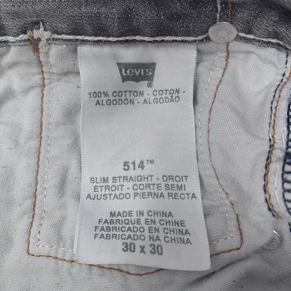 Levis 514 Slim Straight Jeans Mens Size 30x30 Grey Wash Denim Stretch - Picture 4 of 9